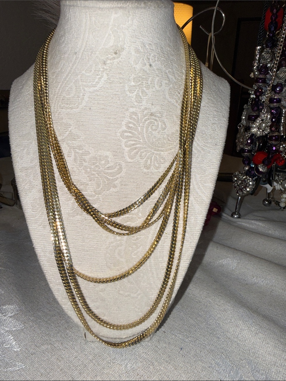 Layered Gold-Tone Multi-Strand Snake Chain Necklace